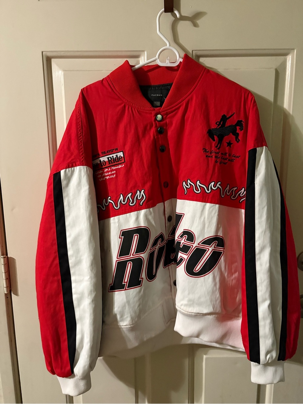 PacSun Red, White & Black Rodeo Graphic Bomber Jacket